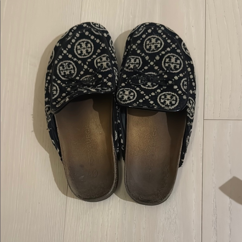 Tory Burch Black and White Slip-On Shoes